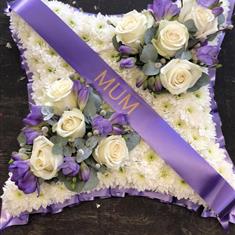 Massed Cushion With Personalised Ribbon