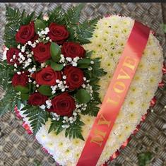 Massed heart with personalised ribbon text