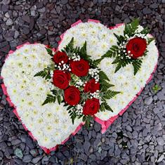 Massed Double Heart With Red Roses 